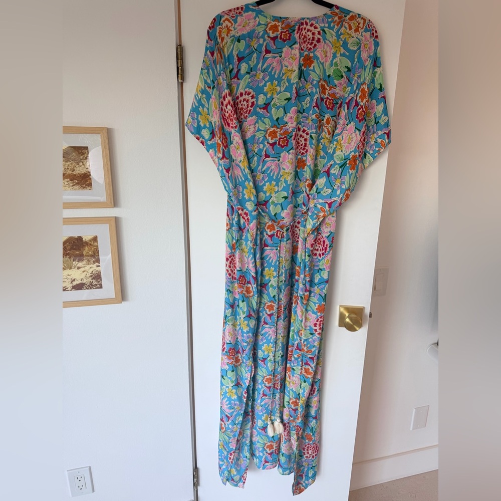 Tolani Blue Floral Maxi Caftan Dress 1X - Picture 4 of 8